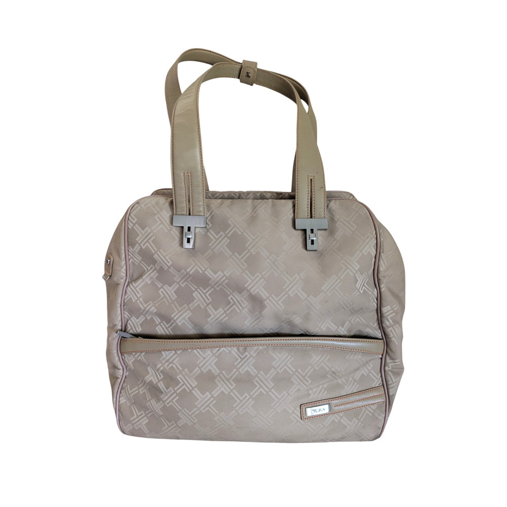 TUMI Signature Collection Logo Nylon Weekender Carry On Duffle Travel Bag Beige